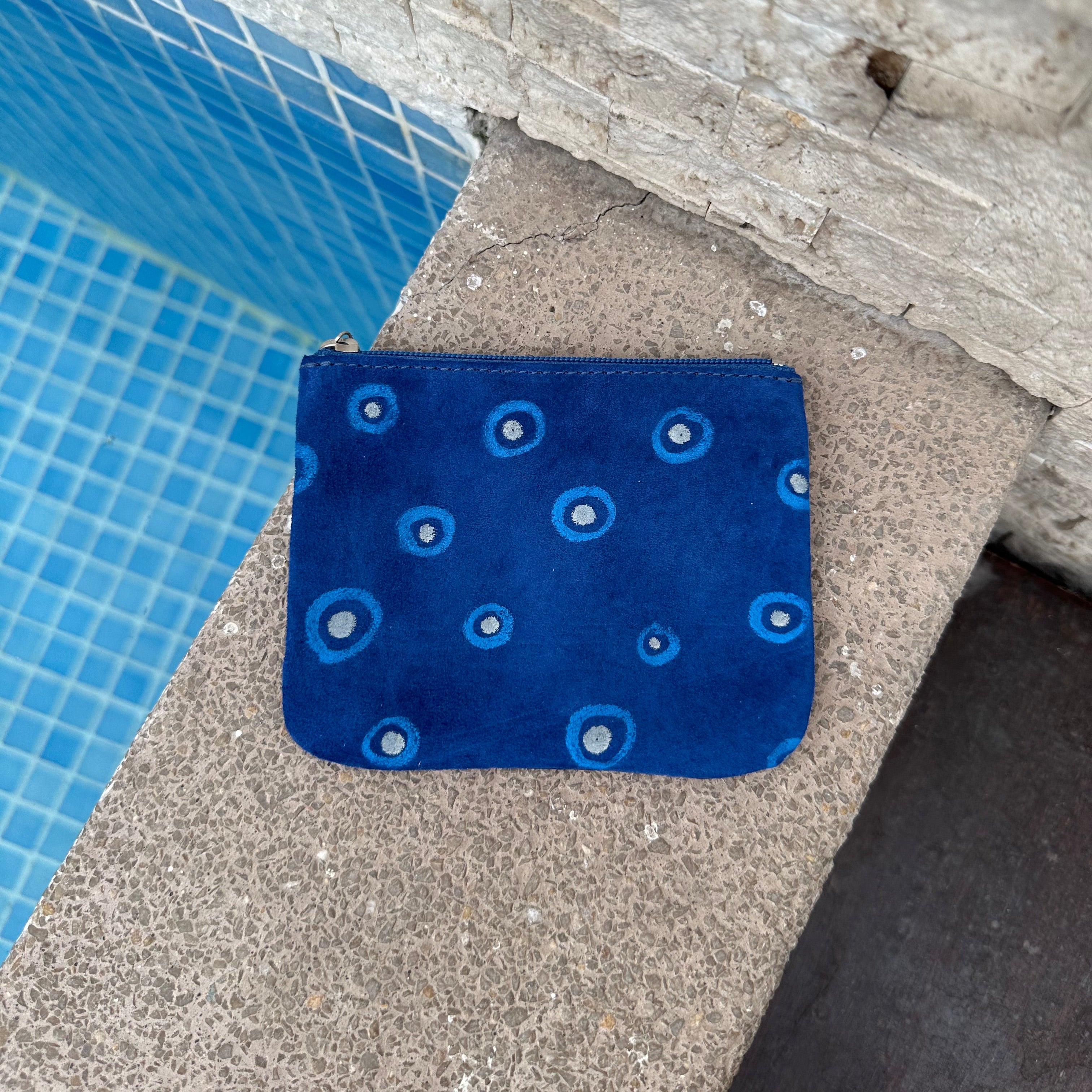 Large Suede Zip Pouch With Handpainted Evil Eyes