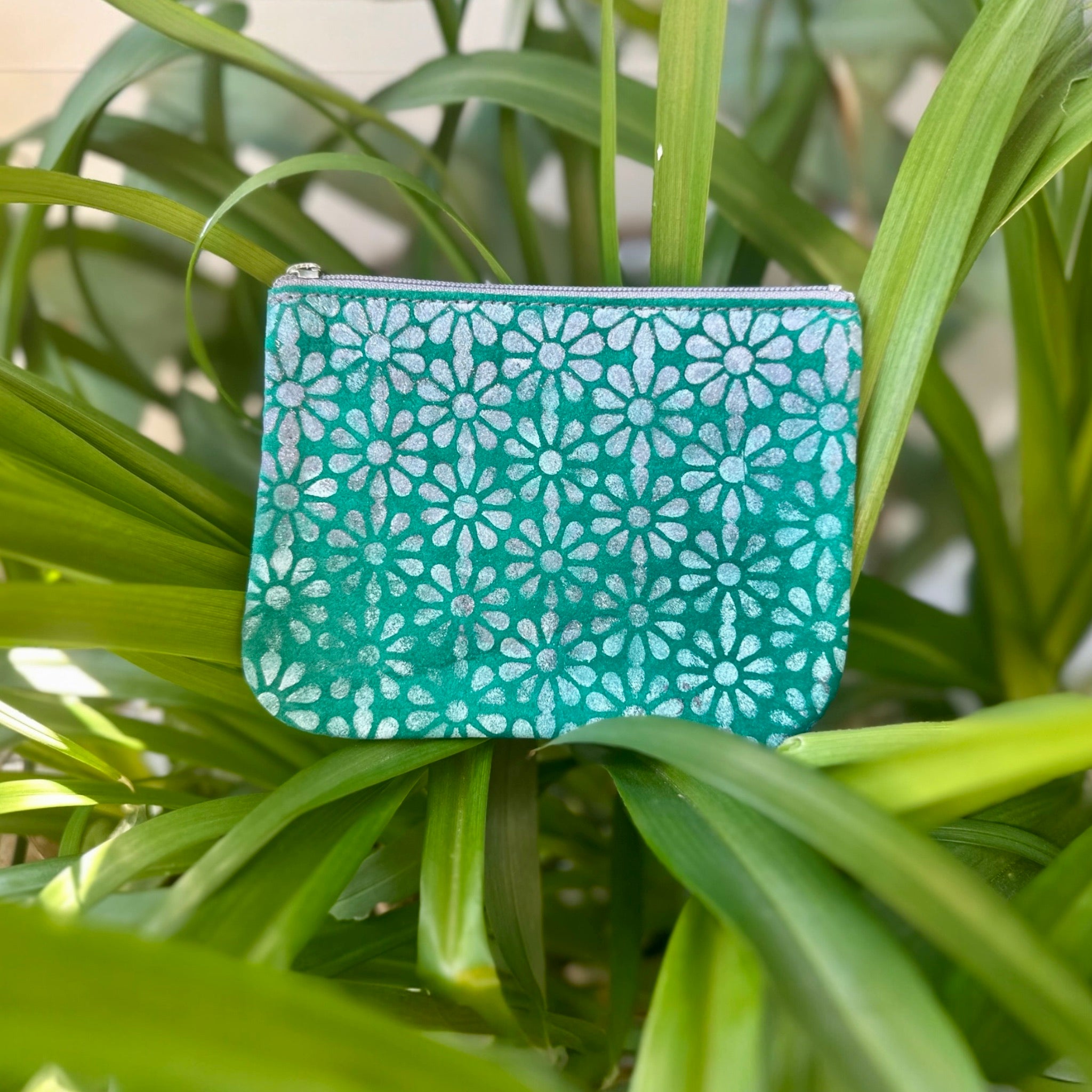 XL Zip Pouch - Suede with Handpainted Daisy Monogram