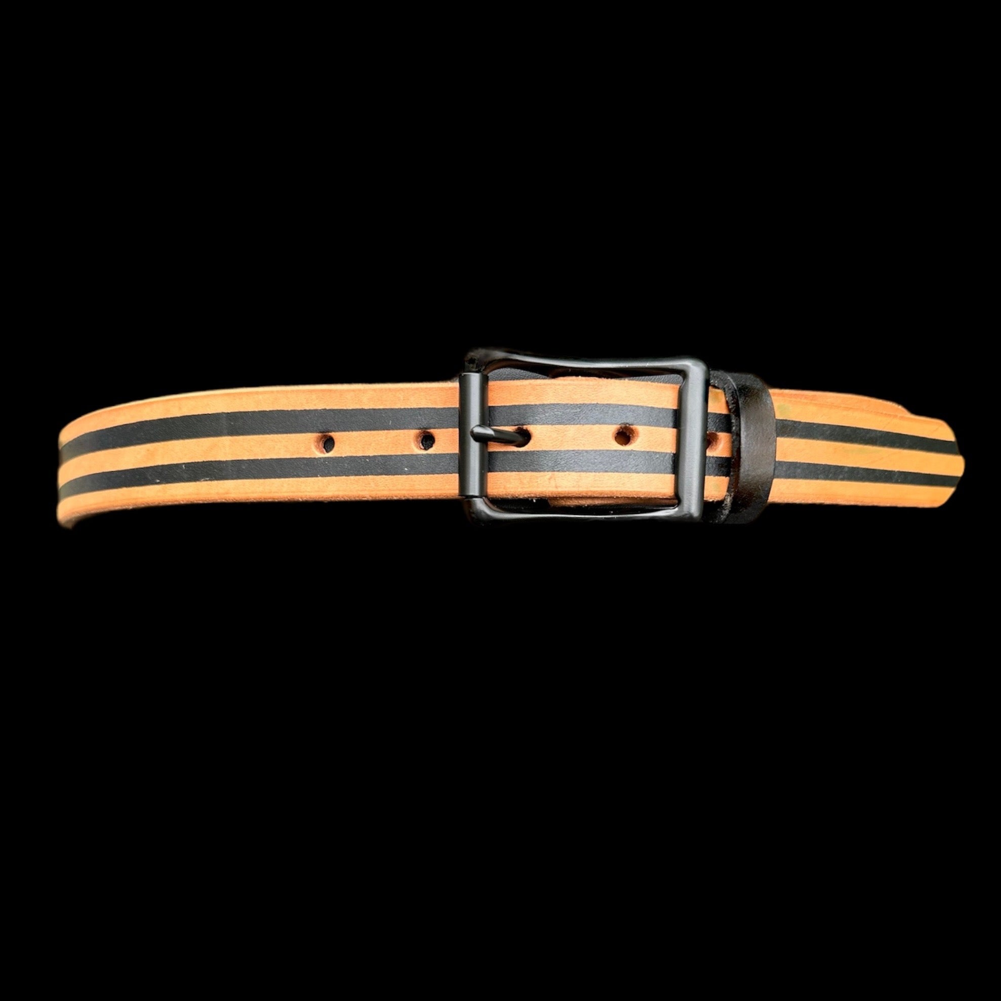 Natural Veg Tan Leather Belt-Stripe