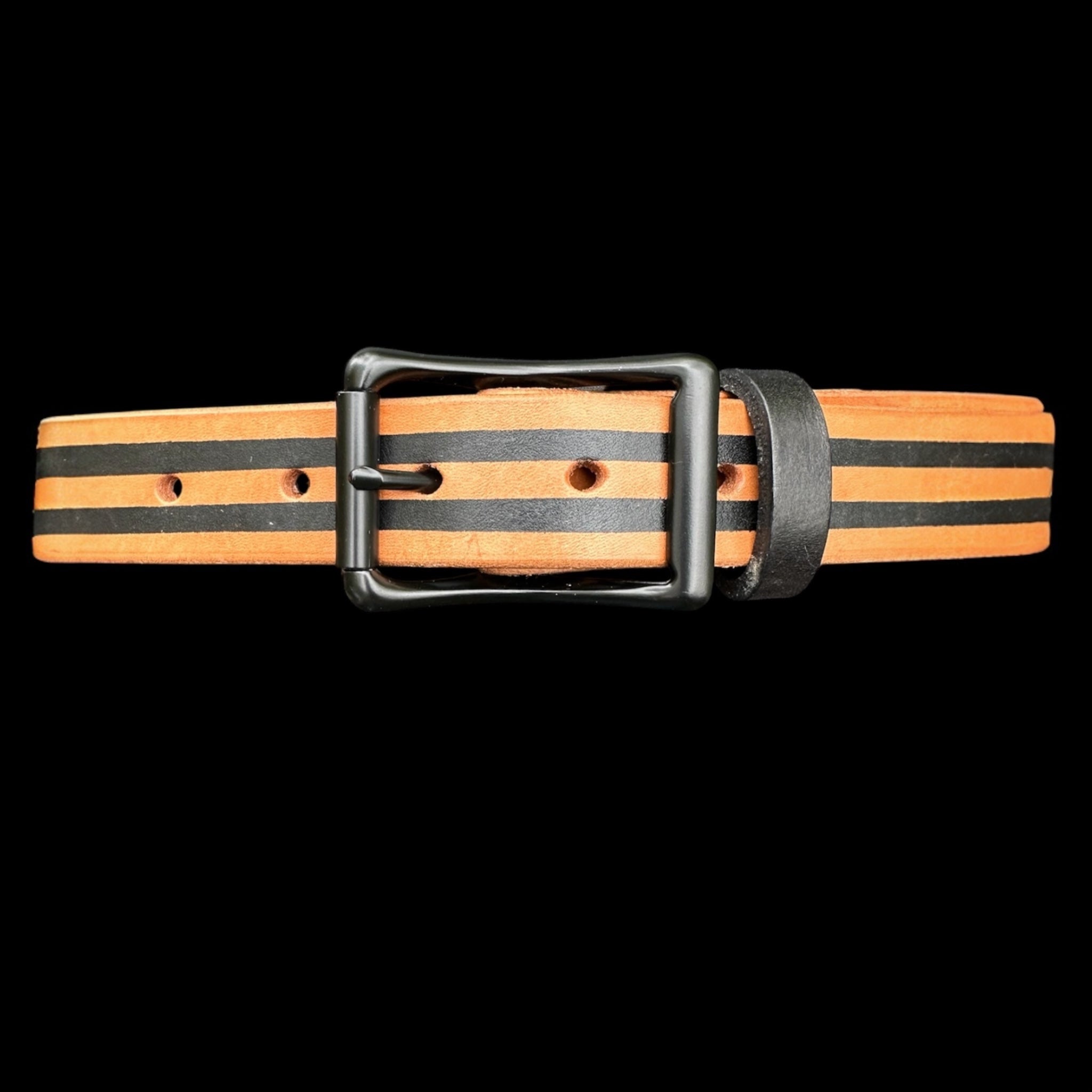 Natural Veg Tan Leather Belt-Stripe