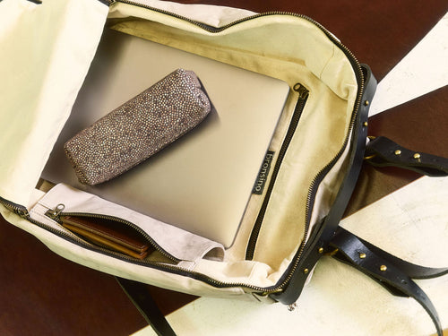 The No 4 - Grey Marble Leather Backpack