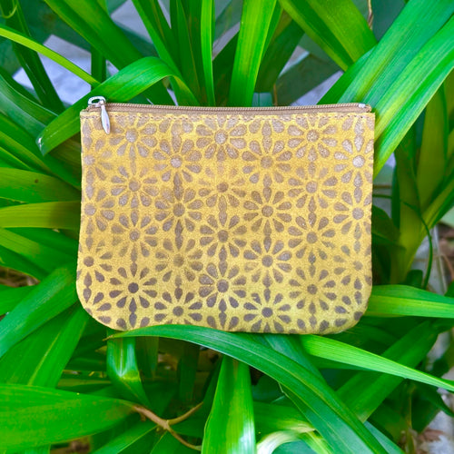 XL Zip Pouch - Suede with Handpainted Daisy Monogram